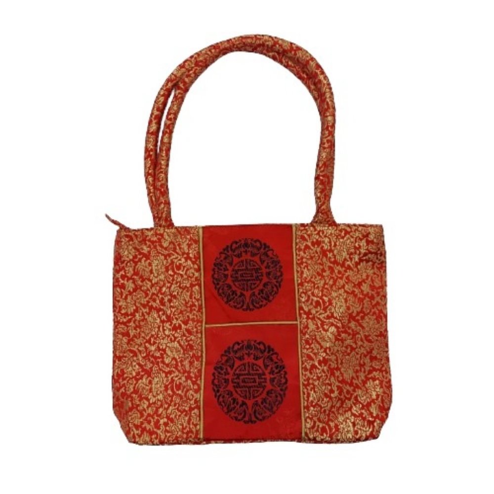 Y2K Vintage Satin Asian Brocade Purse, Red and Gold